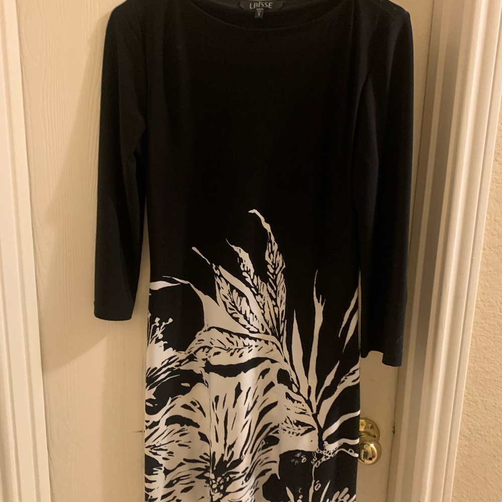 Luxe Monochrome Botanical Long Sleeve Dress